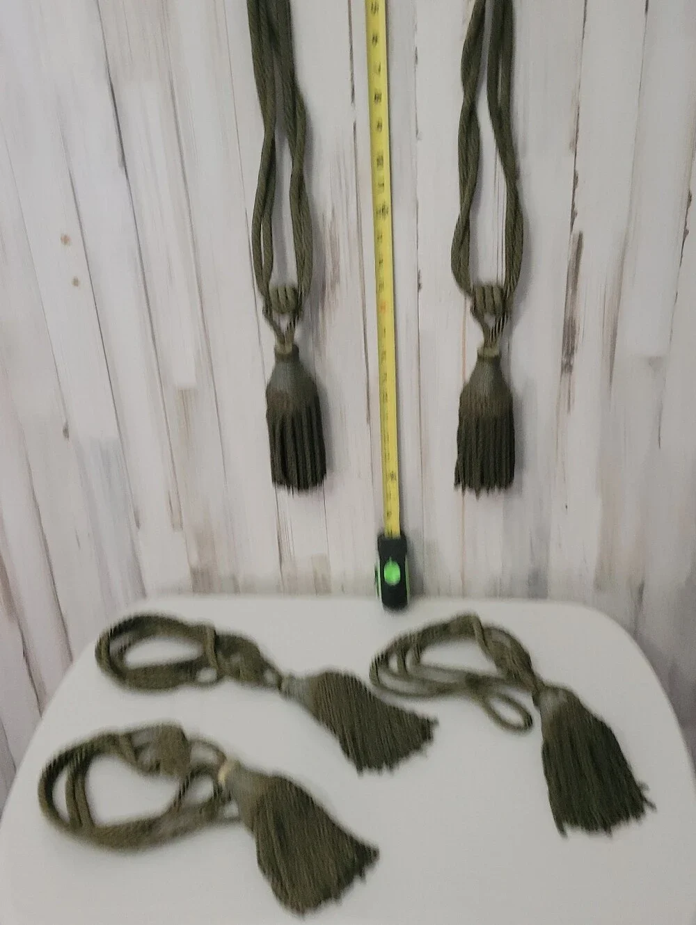 Set of 7 Window Curtain Drapery Cord Rope Tassel Twist Tie Back Large Dark Green